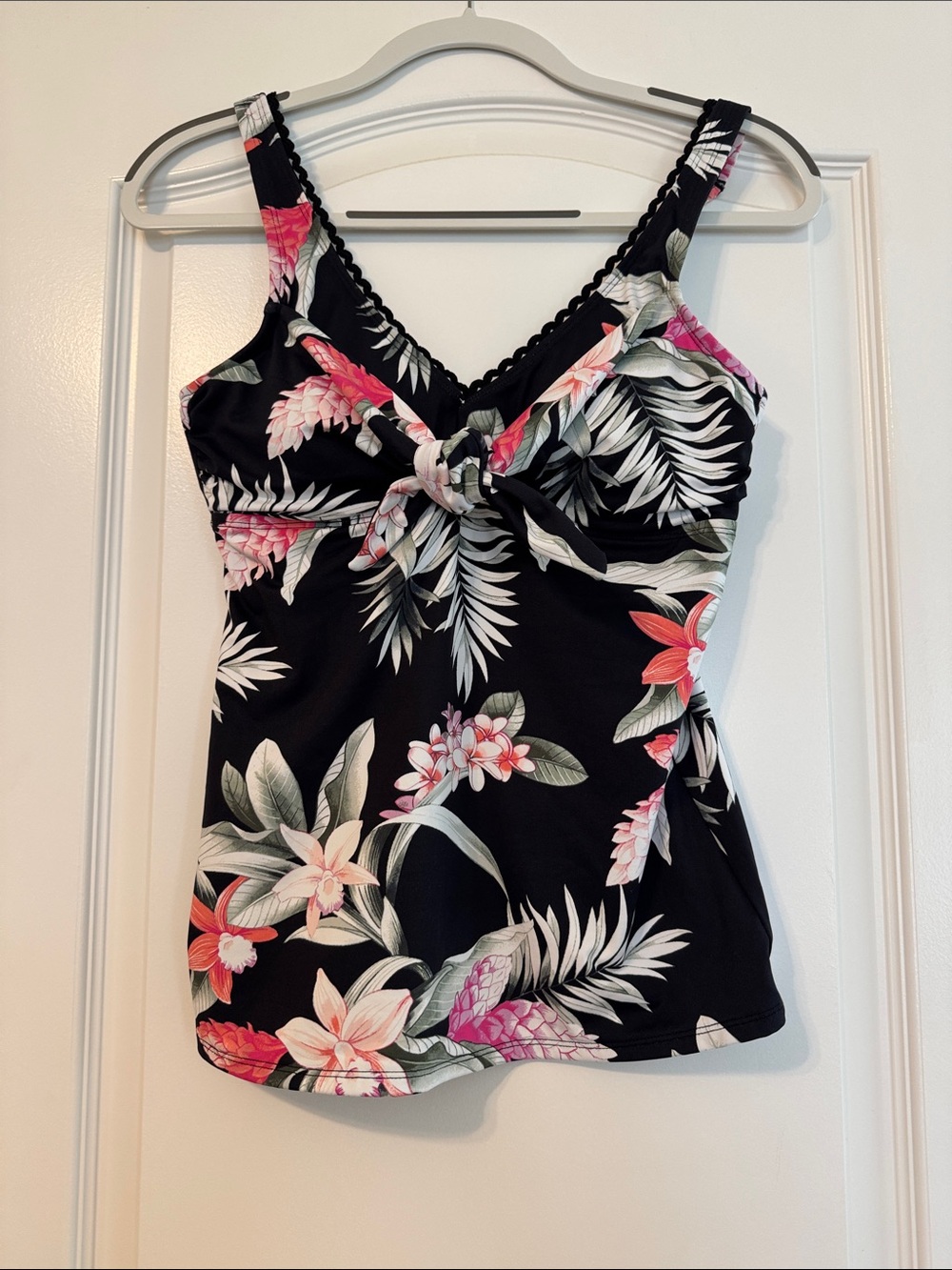 Tommy Bahama Faux Tie Front Tankini Womens Black Multi Floral Swimsuit Size Med